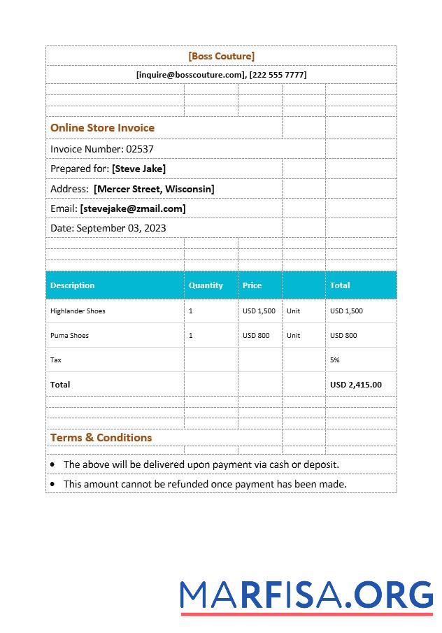 Blank Online Store Invoice Template